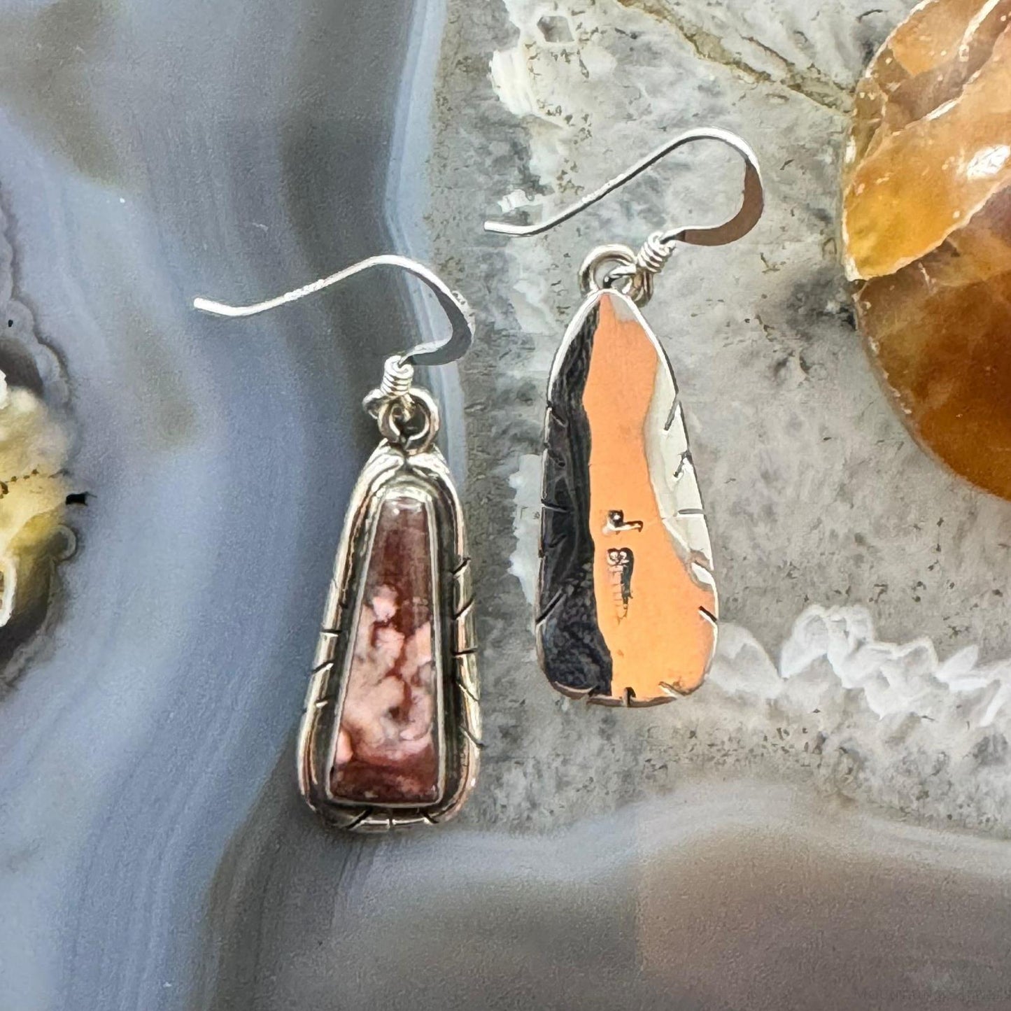 Native American Sterling Silver Trapeze Wild Horse Dangle Earrings For Women.