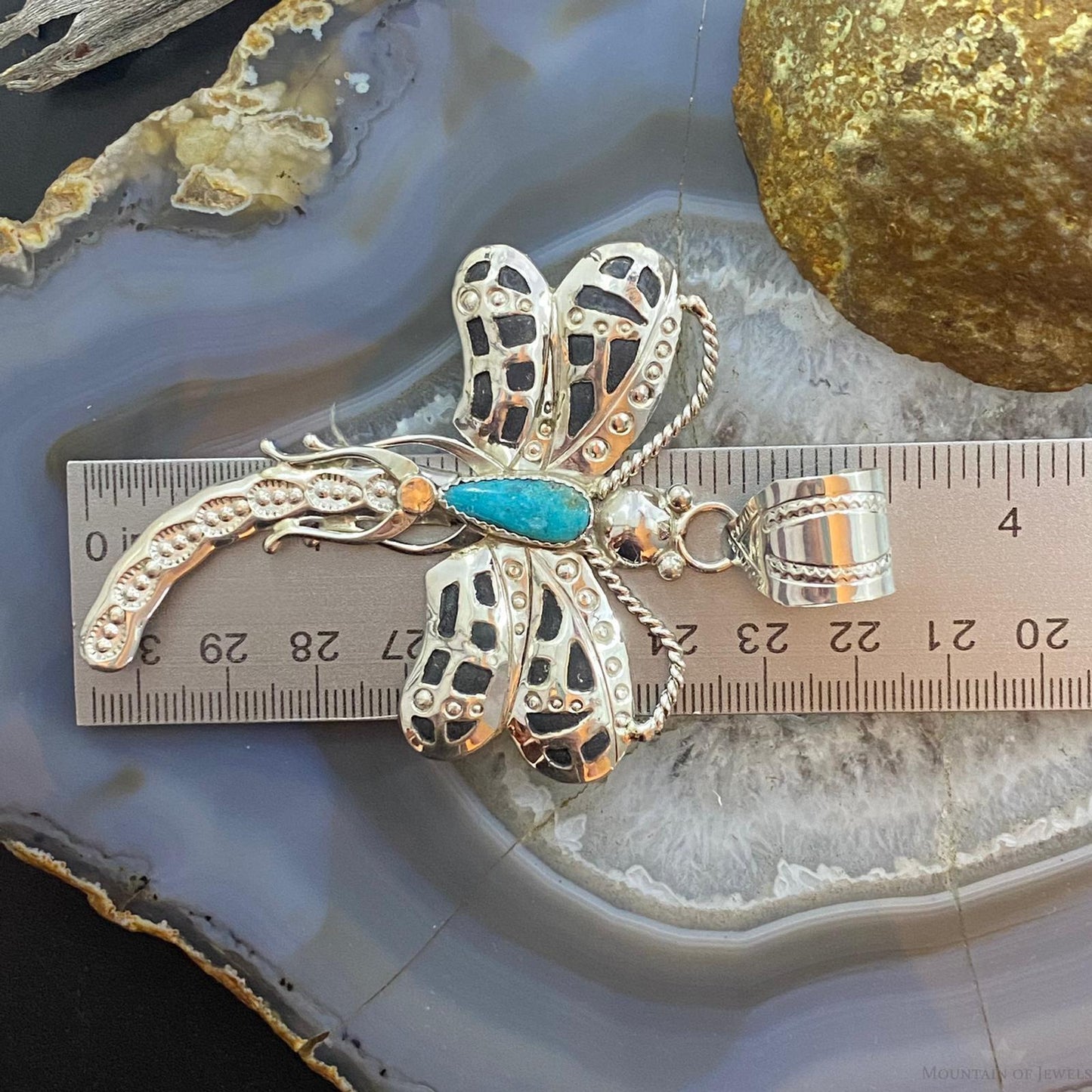 Alonzo Mariano Sterling Kingman Turquoise Dragonfly Decorated Pendant For Women
