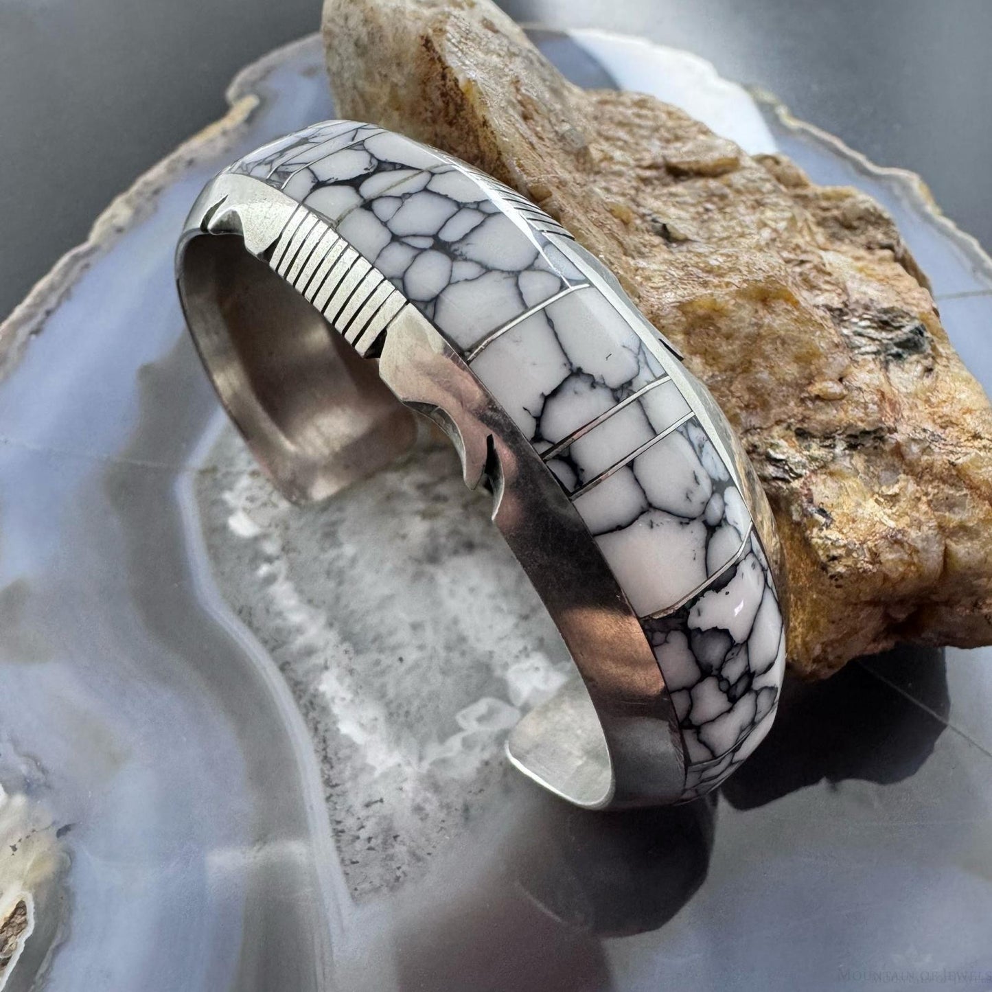 Steve Francisco Native American Sterling Silver White Buffalo Inlay Bracelet For Women