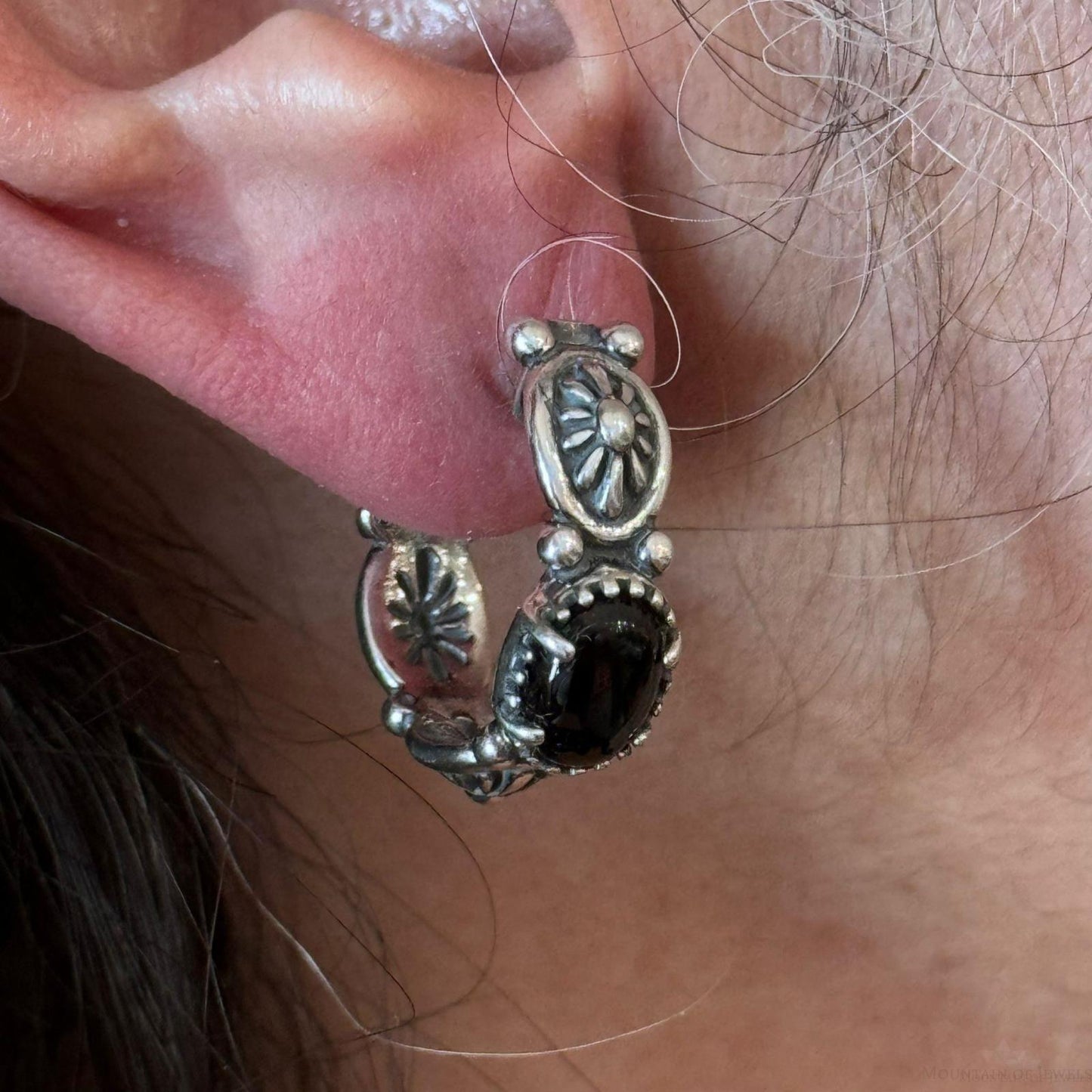 Carolyn Pollack Sterling Silver Oval Onyx Half Moon Hoop Earrings For Women
