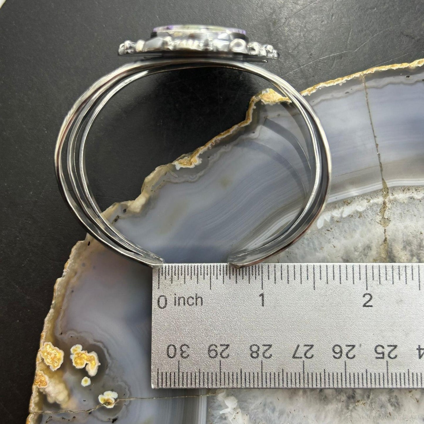 Sterling Silver Southwestern Style Oval Charoite Decorated Bracelet For Women