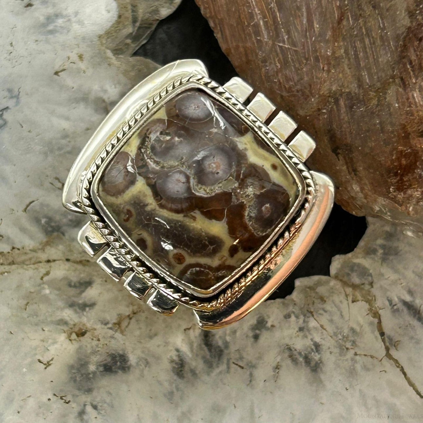 Sterling Silver Southwestern Style Square Asteroid Jasper Ring Size 8.25 For Women