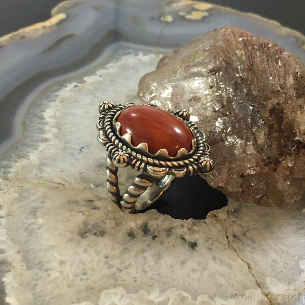 Carolyn Pollack Vintage Sterling Silver Oval Red Jasper Decorated Ring For Women