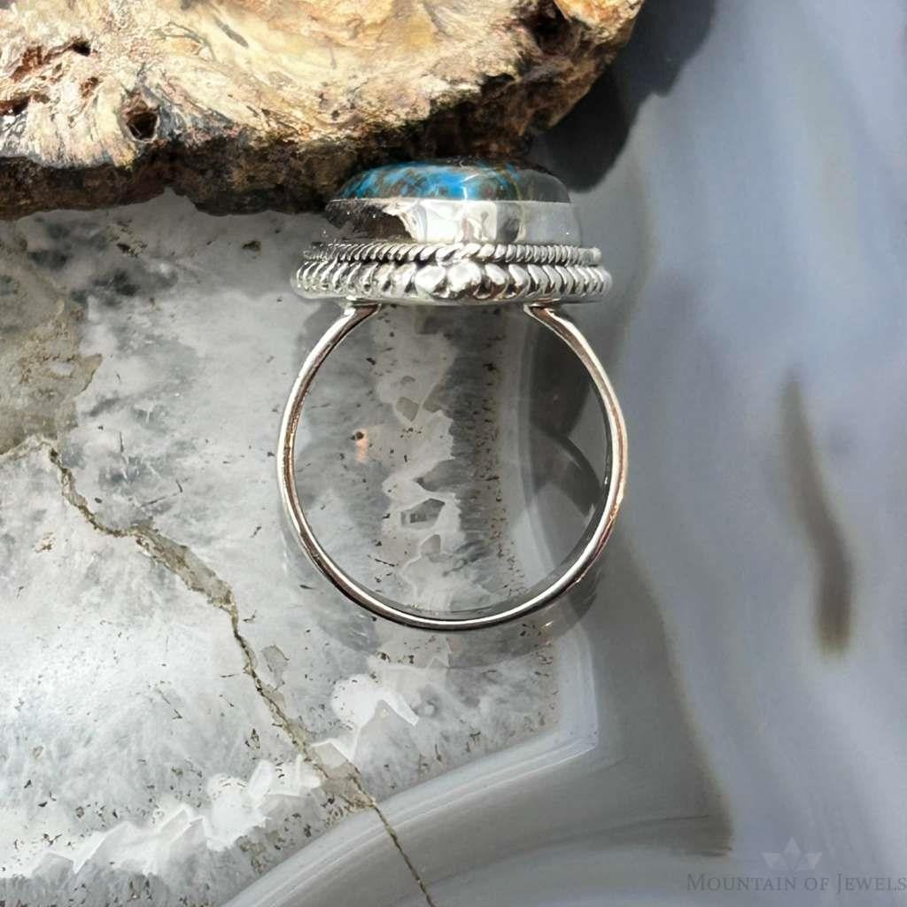 Sterling Silver Southwestern Style Teardrop Chrysocolla Decorated Ring Size 7.25 For Women