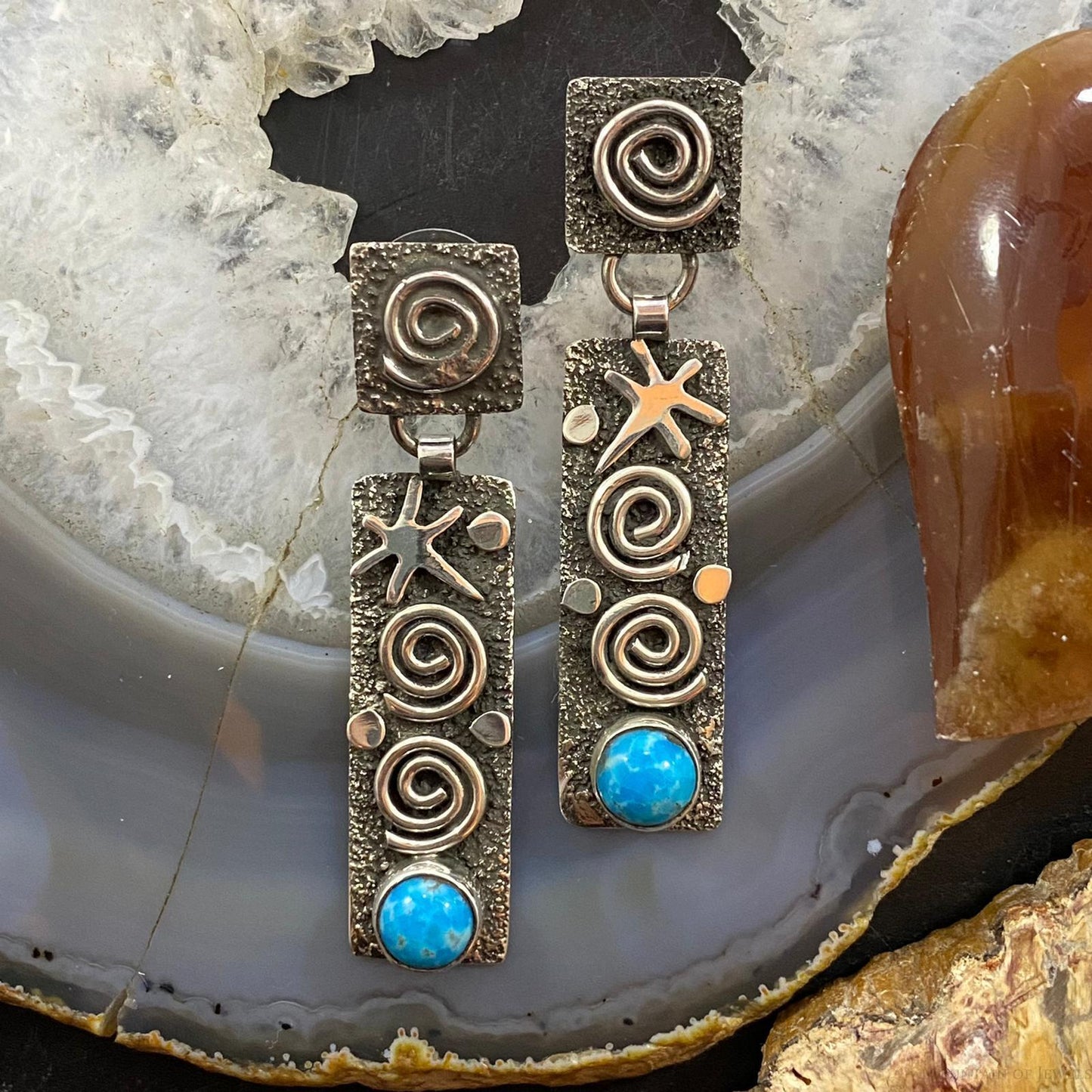 Alex Sanchez Sterling Silver Turquoise Petroglyph Post Earrings For Women #1