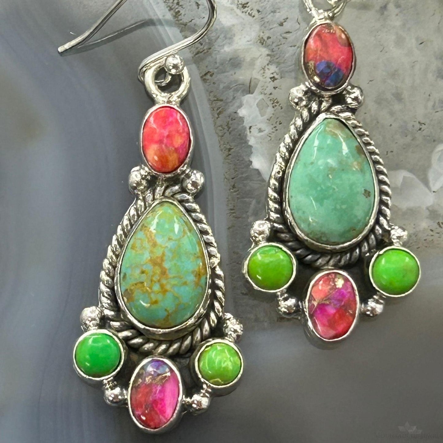 Sterling Silver Southwestern Style Multistone Dangle Earrings For Women #4