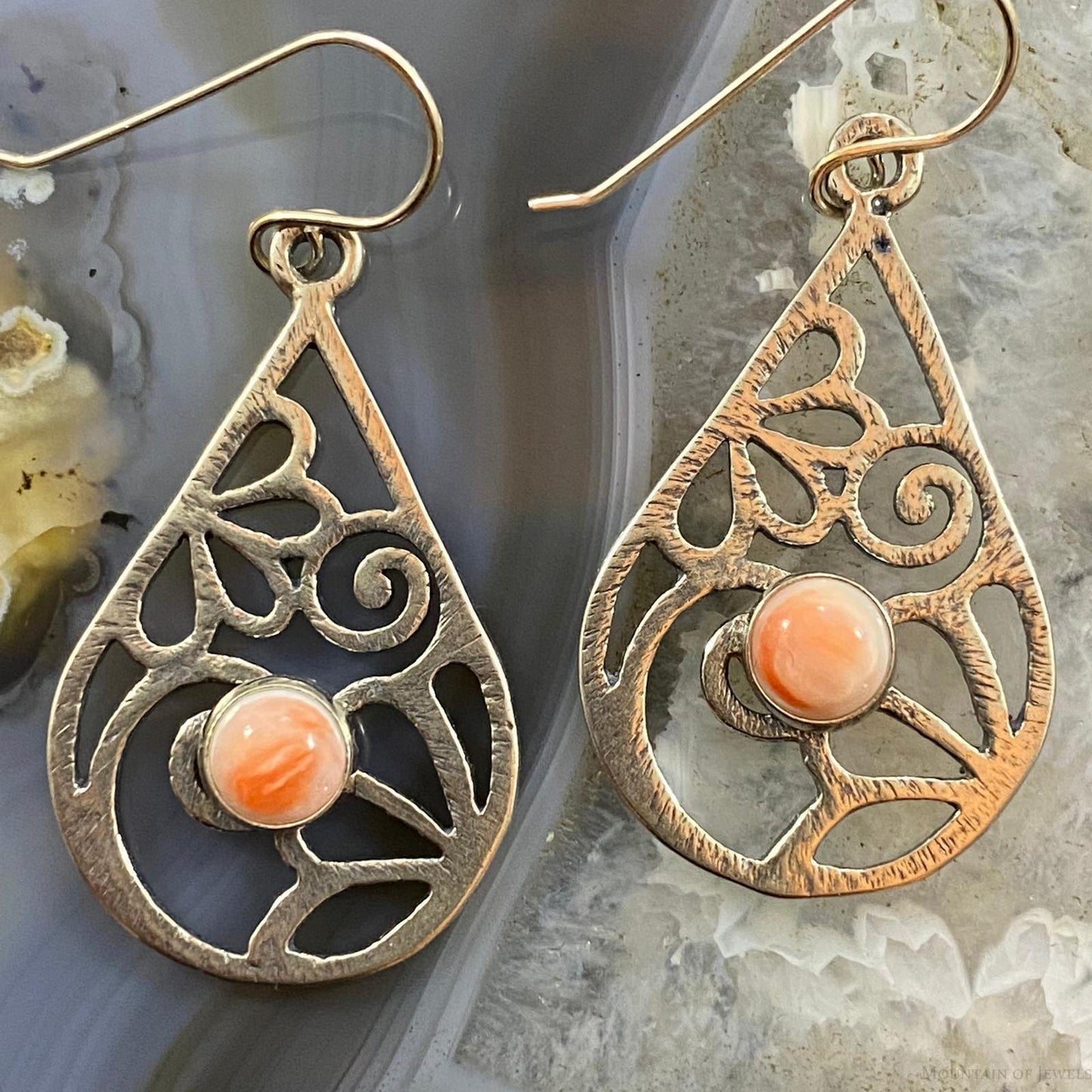 Sterling Silver Round Spiny Oyster Decorated Teardrop Fashion Dangle Earrings