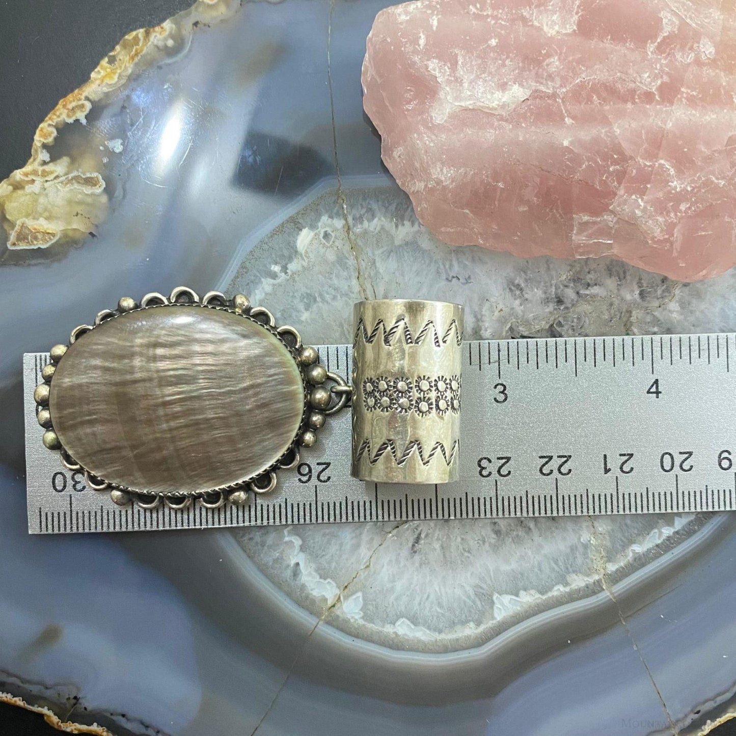 Juan Guerro Native American Sterling Silver Large Mother of Pearl Pendant