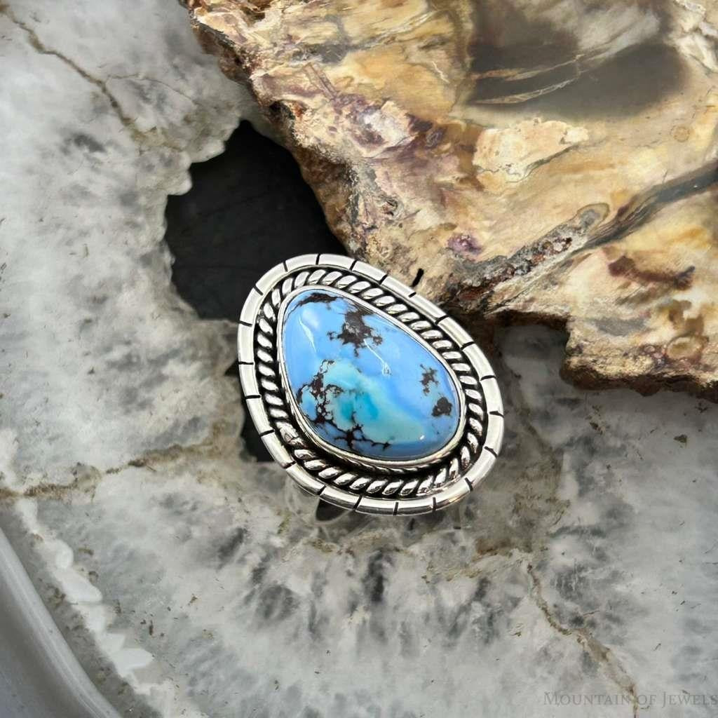Sterling Silver Southwestern Style Golden Hill Turquoise Ring Size 8 For Women