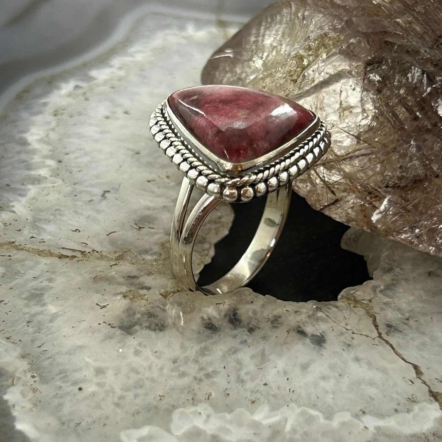 Sterling Silver Southwestern Style Triangle Thulite Split Shank Ring Size 9 For Women