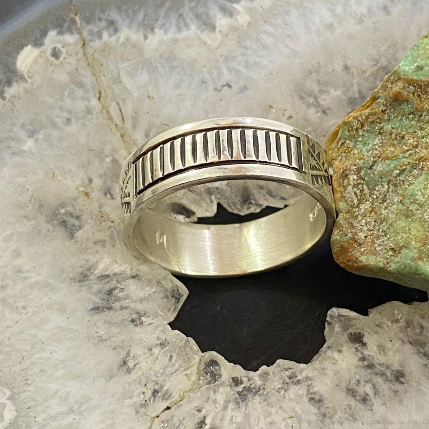 Native American Sterling Silver Decorated Overlay Band Ring Size 12.5 For Men