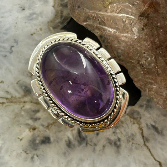 Sterling Silver Southwestern Style Oval Star Amethyst Ring Size 10 For Women