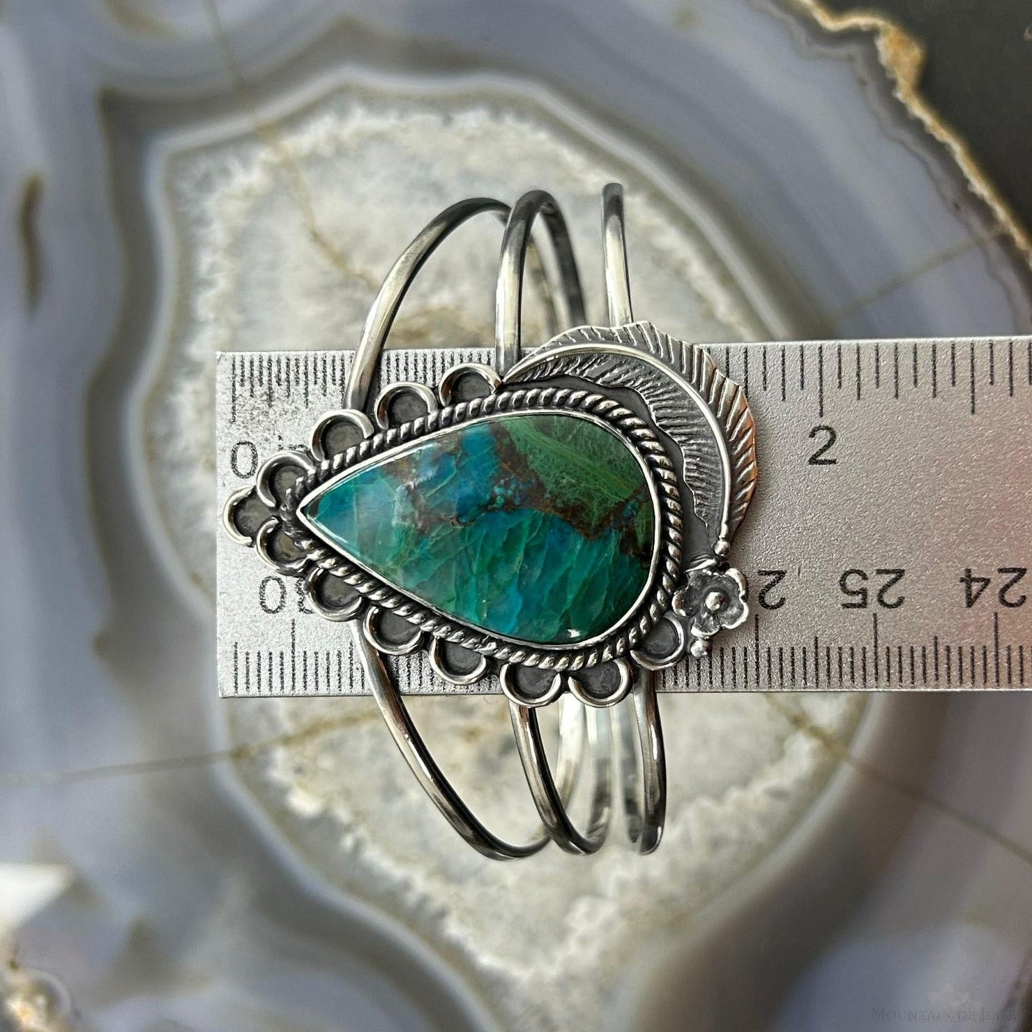 Sterling Silver Southwestern Style Large Teardrop Shattuckite Bracelet For Women #1
