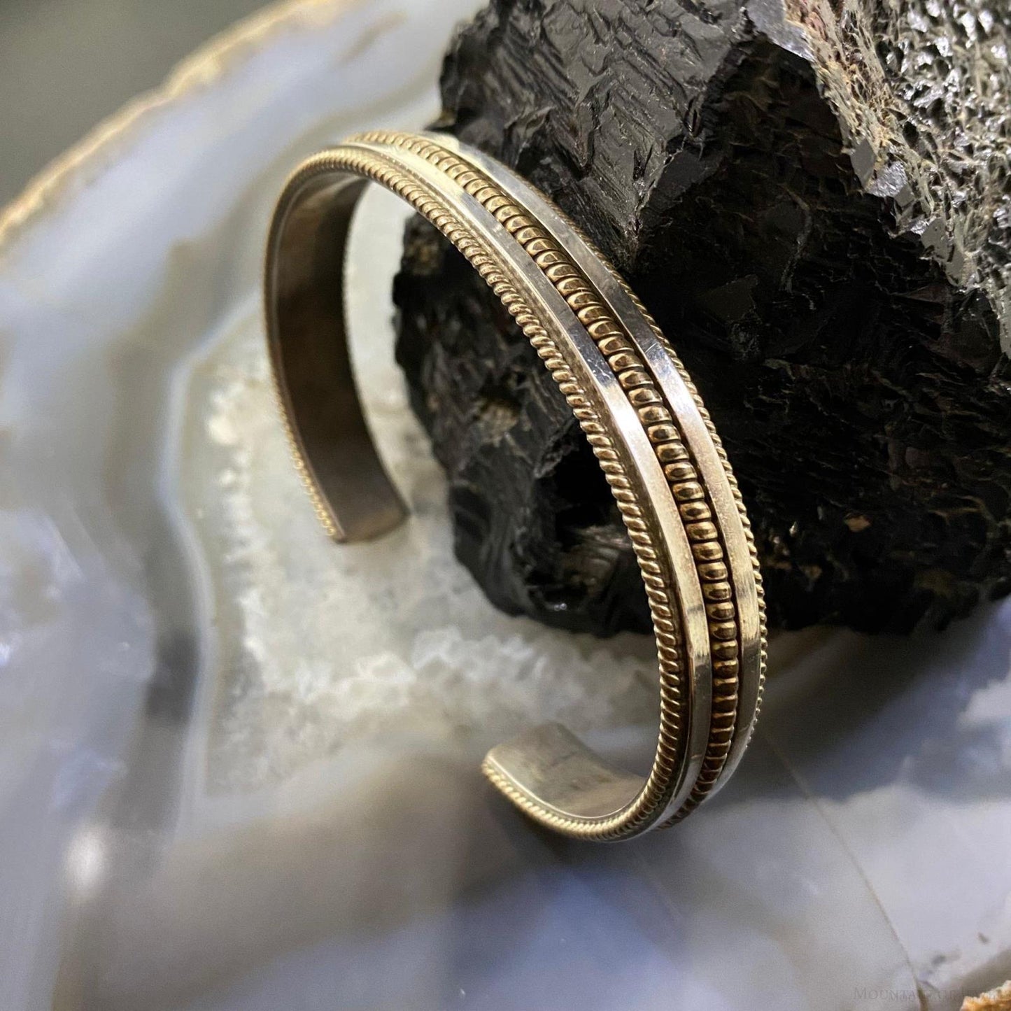 Vintage Native American Sterling Silver & Gold Filled Bracelet For Women