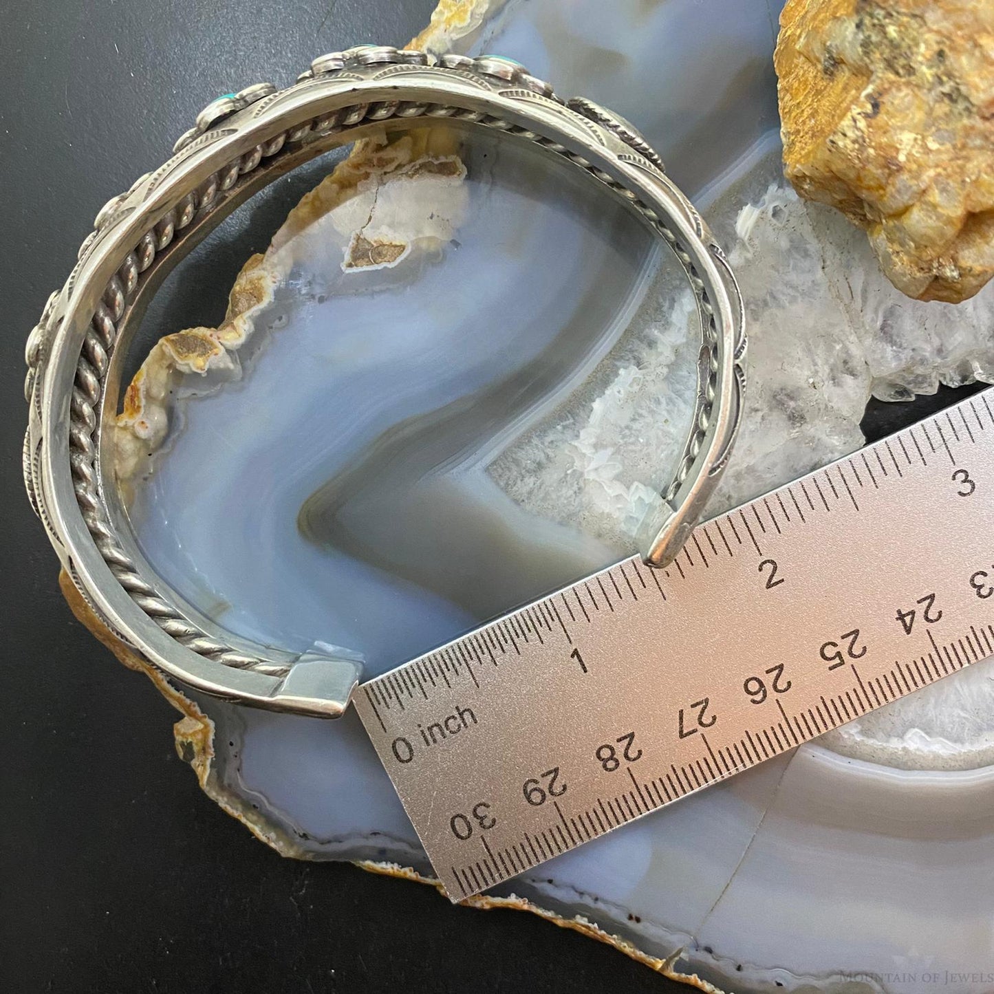 Vintage Native American Silver Oval Turquoise Floral Bracelet For Women