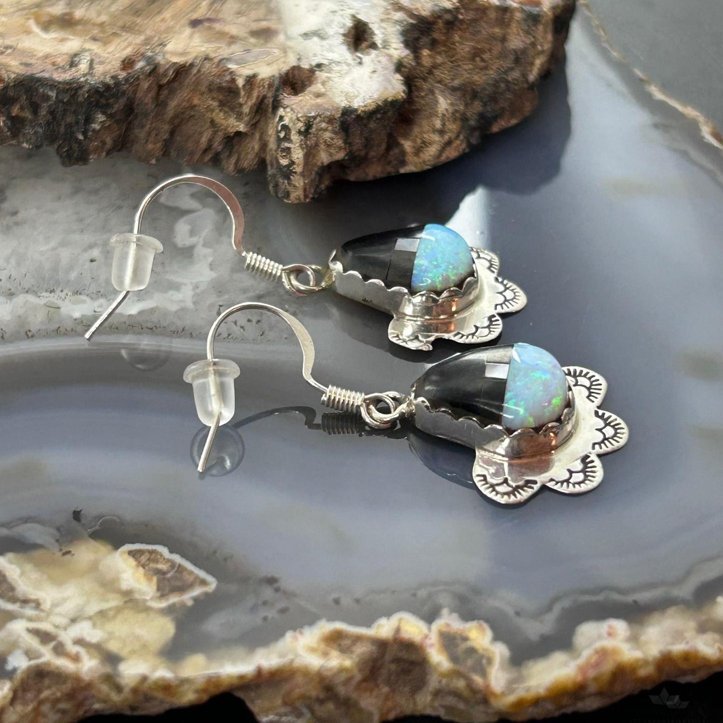 Clifton Aguilar Sterling Silver Teardrop Multistone Inlay Dangle Earrings For Women