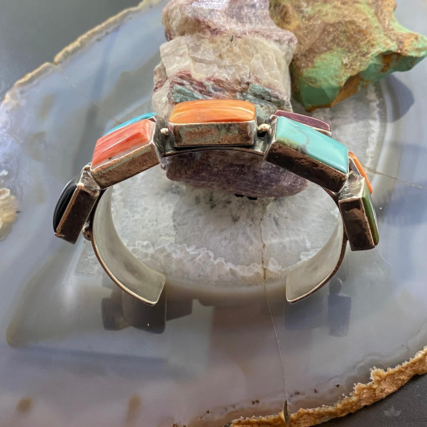 Chimney Butte Vintage Sterling Silver Chunky Multi-Stone Bracelet For Women
