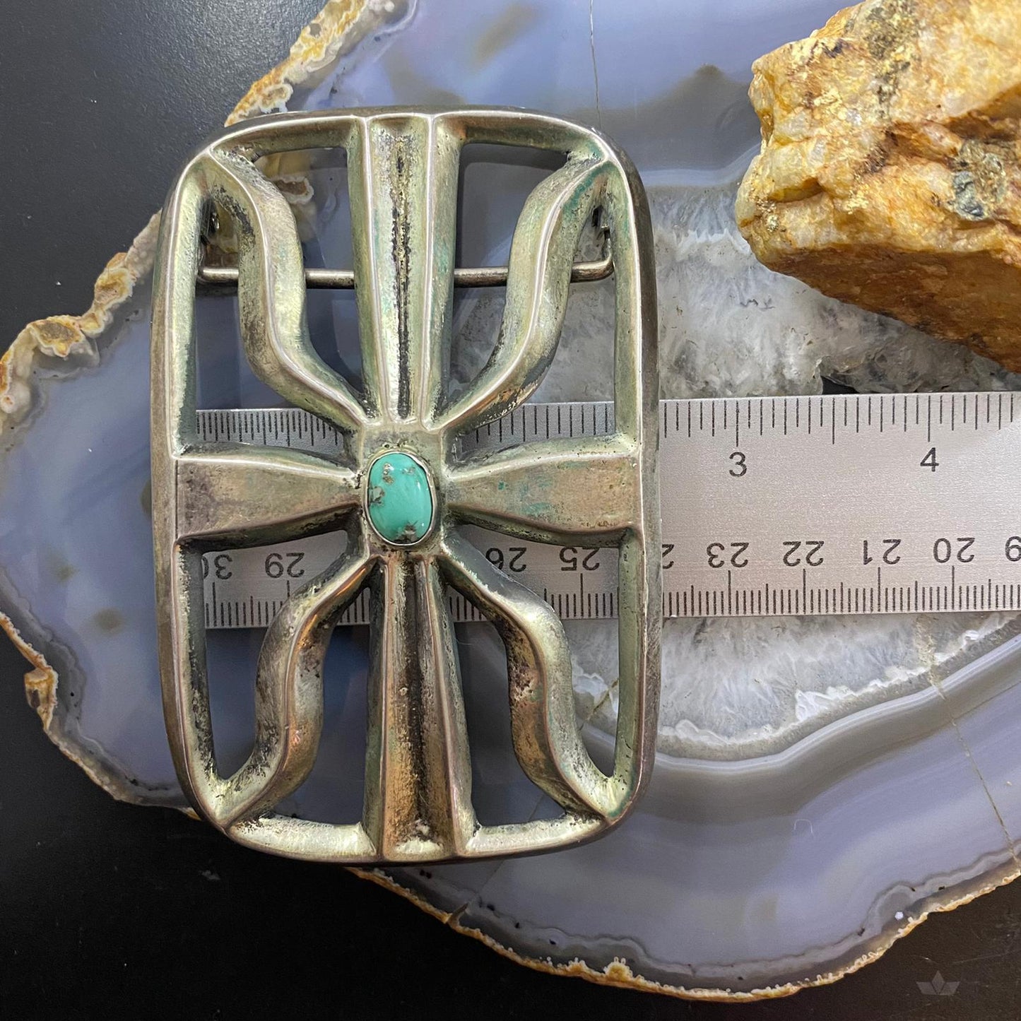 Vintage Native American Silver Sandcast Oval Turquoise Large Belt Buckle For Men