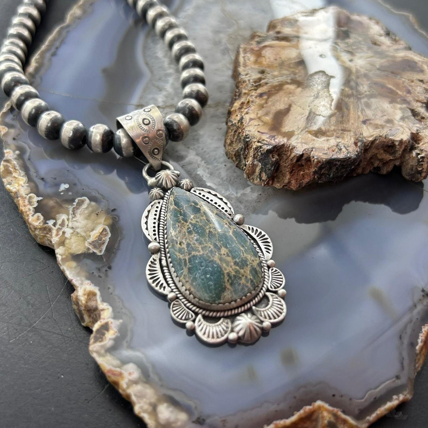 Sterling Silver Southwestern Style Teardrop Sediment Jasper Pendant For Women