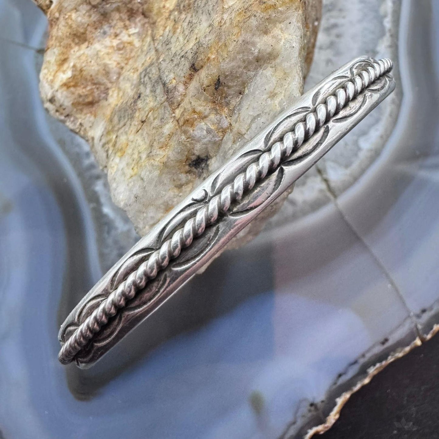Vintage Native American Sterling Silver Twisted Rope Slim Bracelet For Women