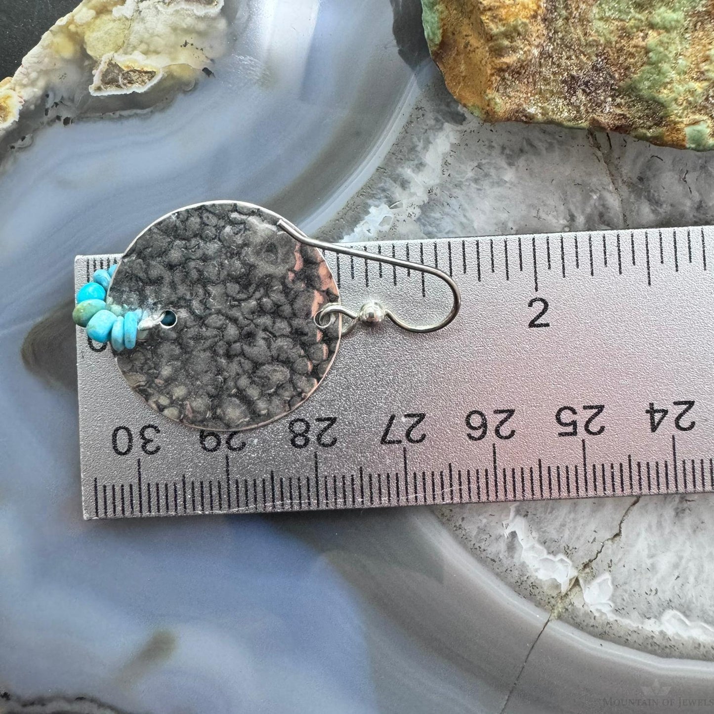 Carolyn Pollack Sterling Silver Hammered Disk With Turquoise Beads Dangle Earrings For Women