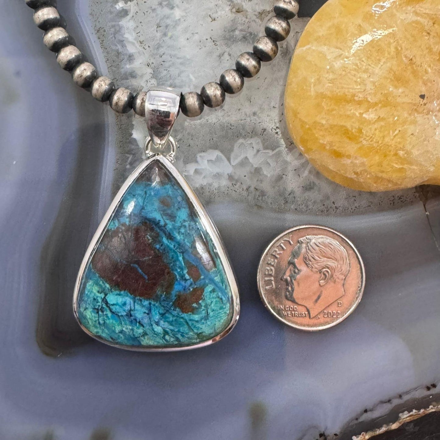 Sterling Silver Southwestern Style Triangle Turquoise Unisex Pendant