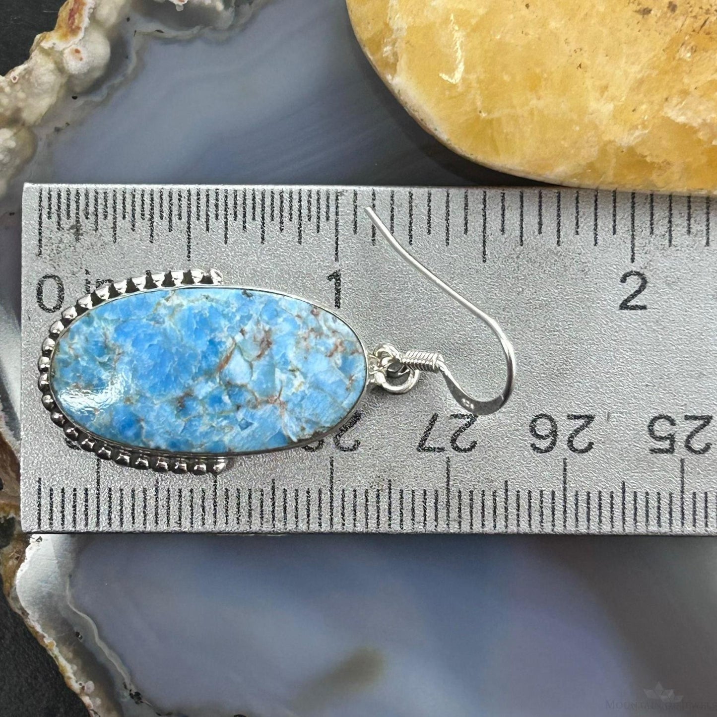 Sterling Silver Southwestern Style Oval Blue Apatite Dangle Earrings For Women