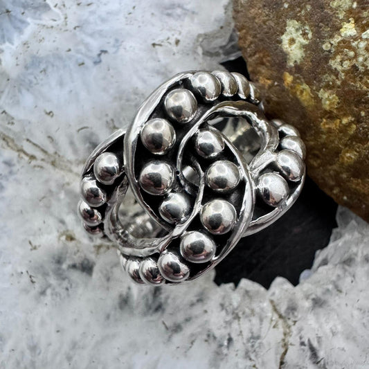 Sterling Silver Intertwined Balls Pattern Fashion Ring For Women,Taxco Mexico