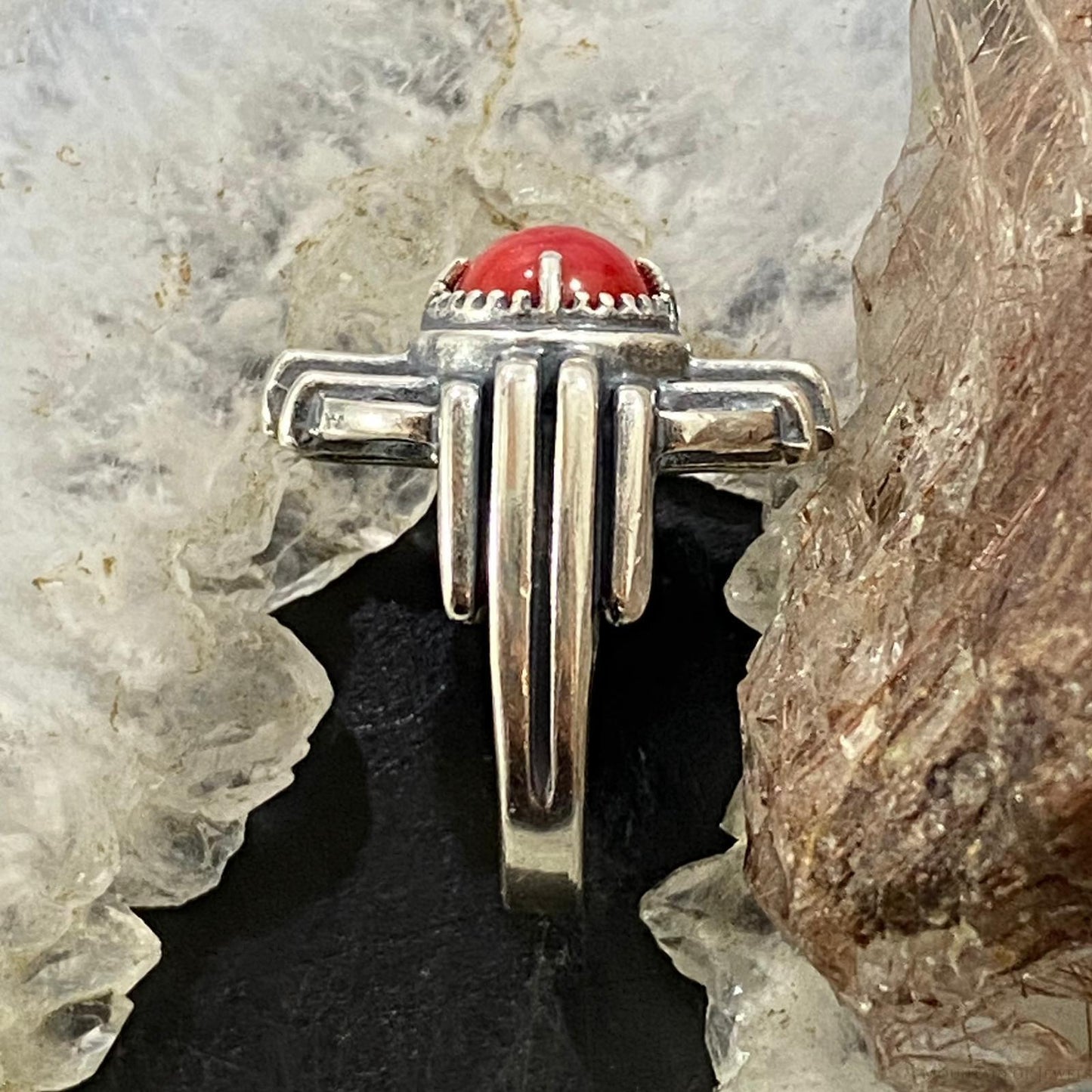 Carolyn Pollack Southwestern Style Sterling Silver Red Jasper Zia Symbol Ring For Women