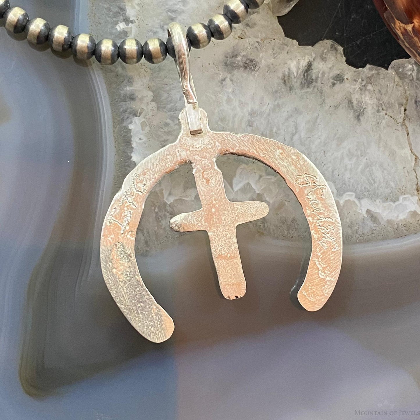 Ira Custer Native American Sterling Silver Tufa Cast Unisex Cross & Naja Pendant