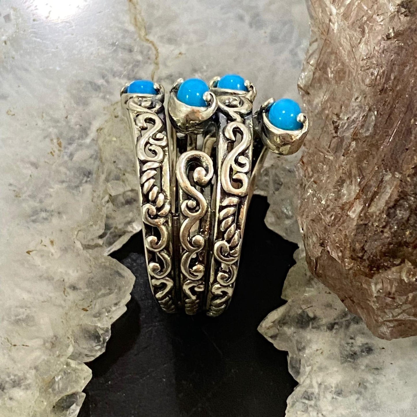 Carolyn Pollack Sterling Silver 4 Sleeping Beauty Turquoise Decorated Ring For Women
