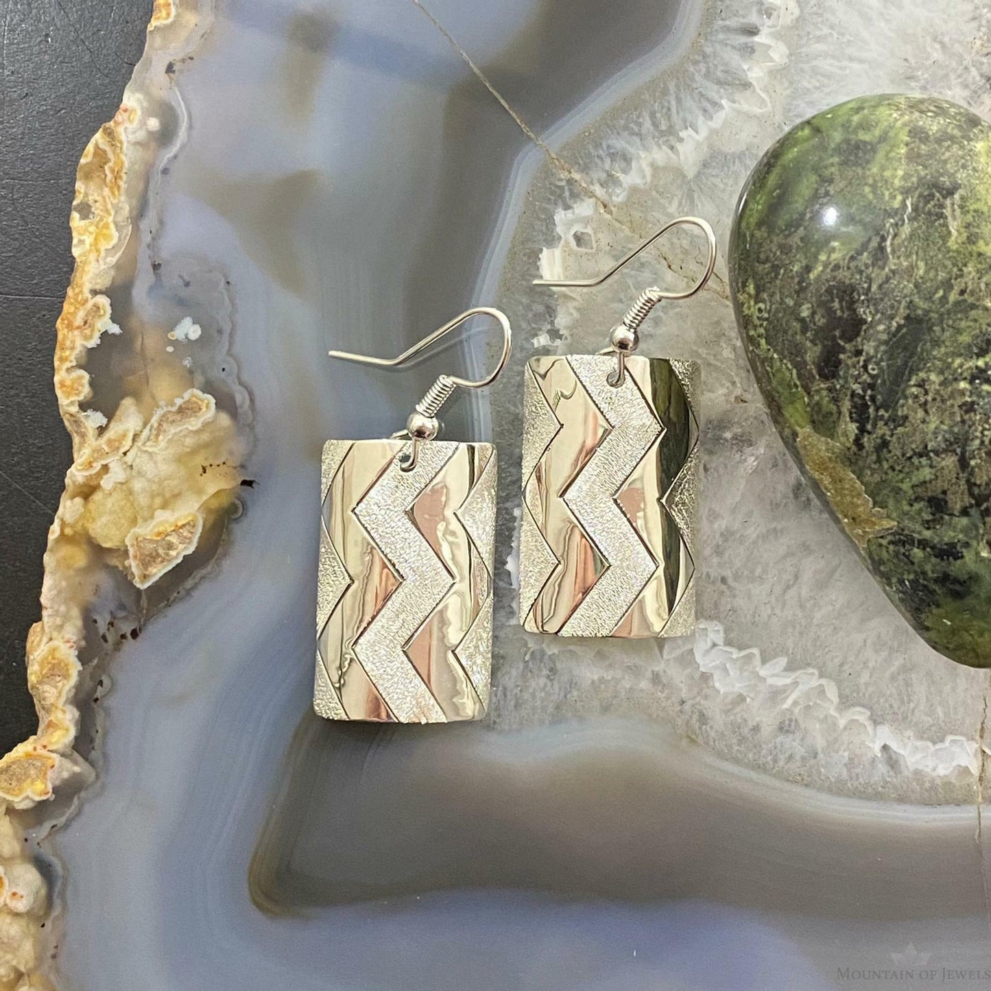 Sterling Silver Pattern Stamped Texture Curved Dangle Earrings For Women #5