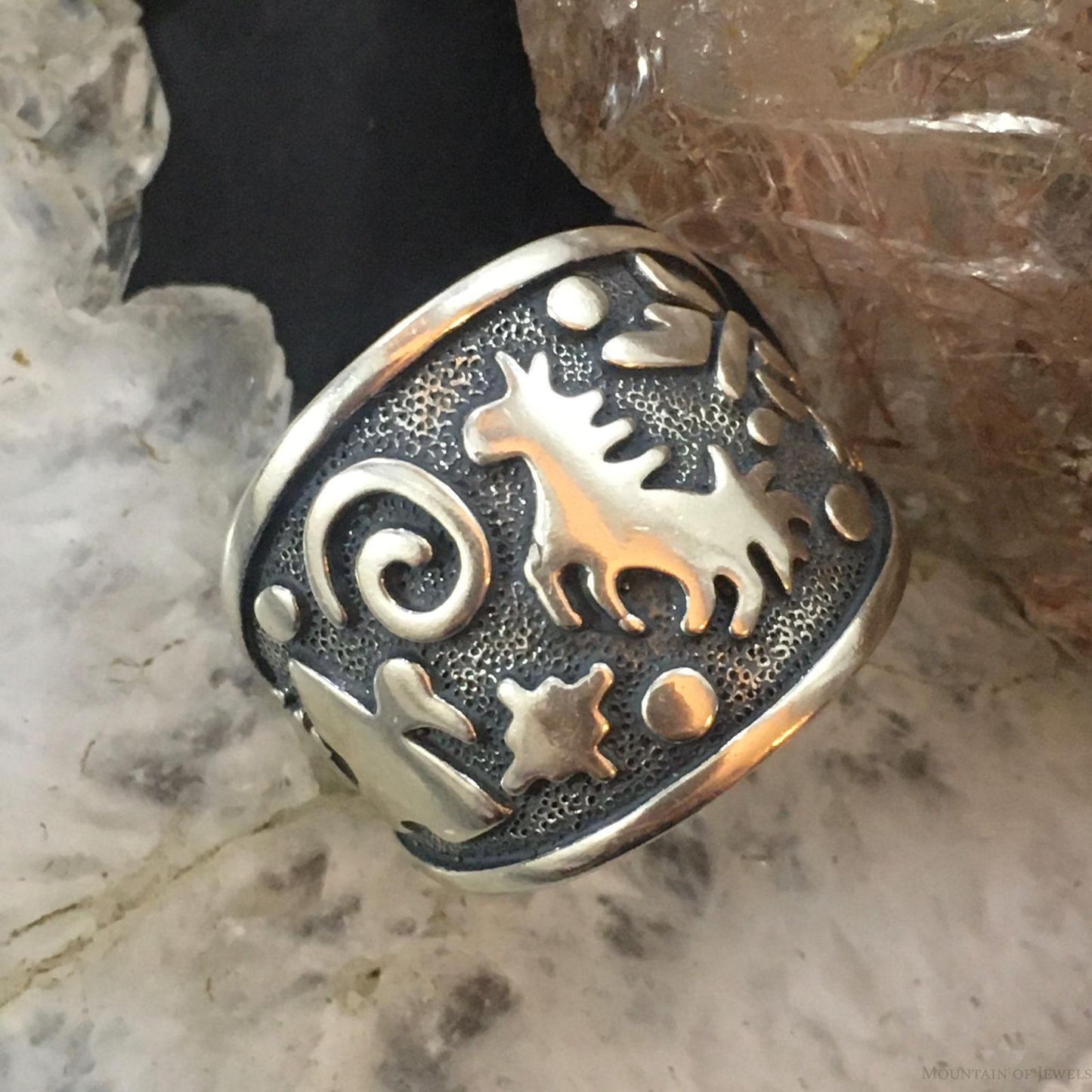 Jody Naranjo Vintage Southwestern Style Sterling Silver Fetish Symbol Decorated Ring For Women