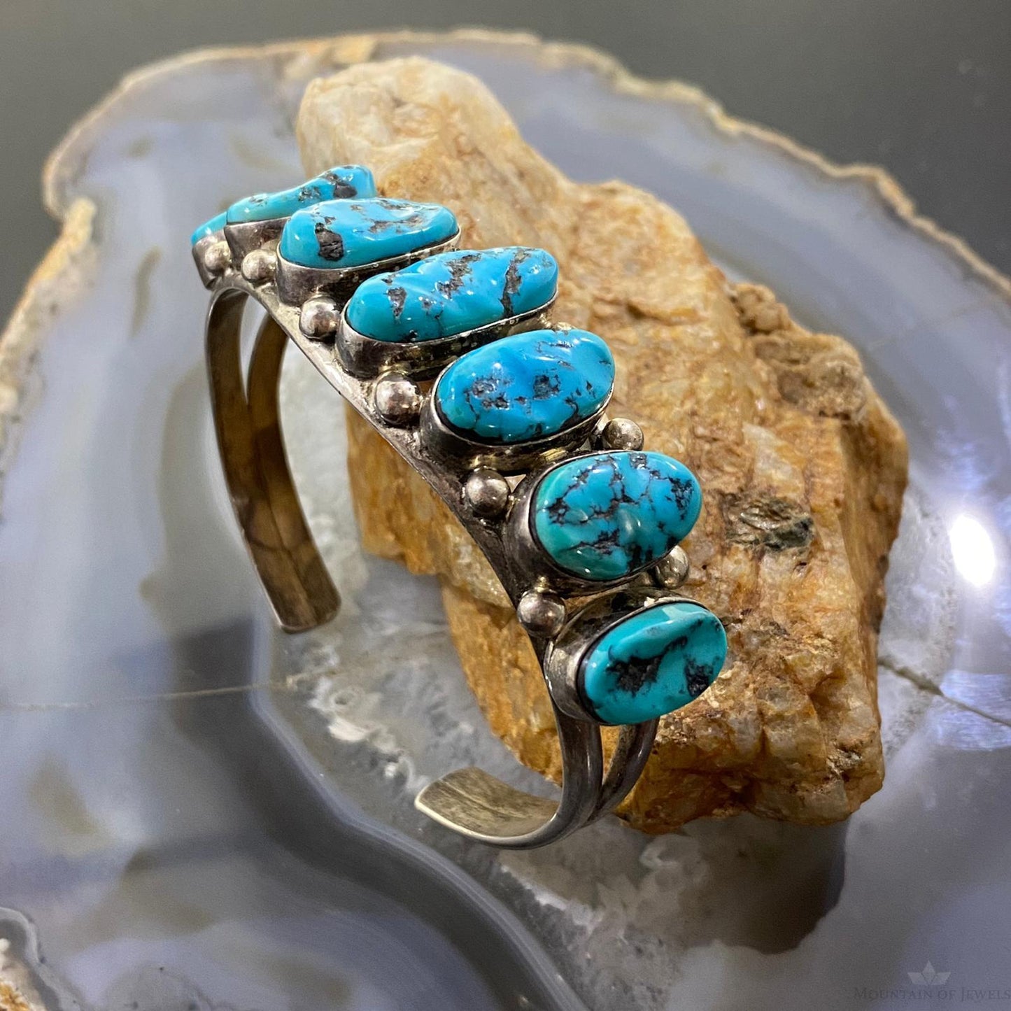 Ramona Loloma Vintage Native American Sterling Graduated Turquoise Bracelet