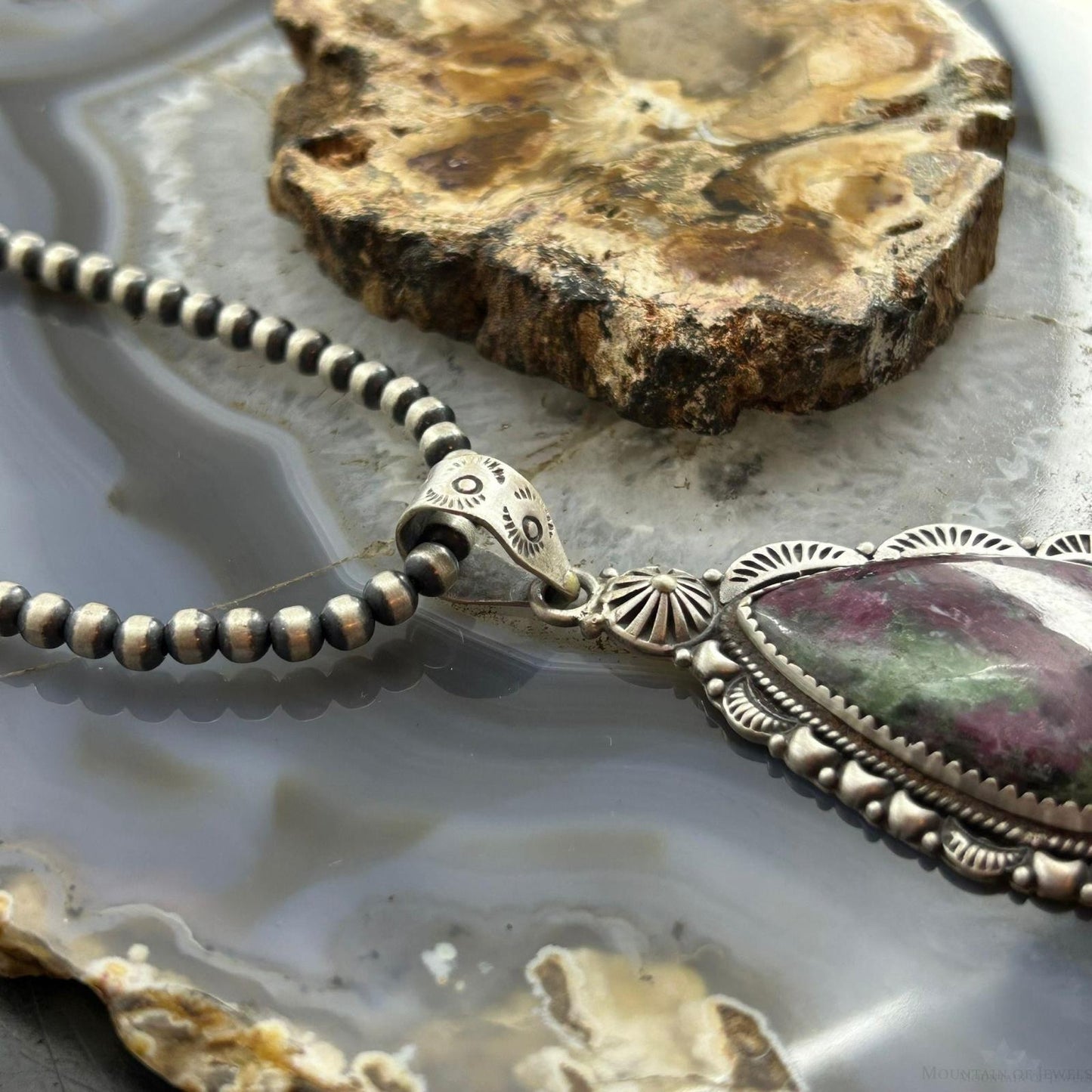 Sterling Silver Southwestern Style Teardrop Ruby Zoisite Decorated Pendant For Women