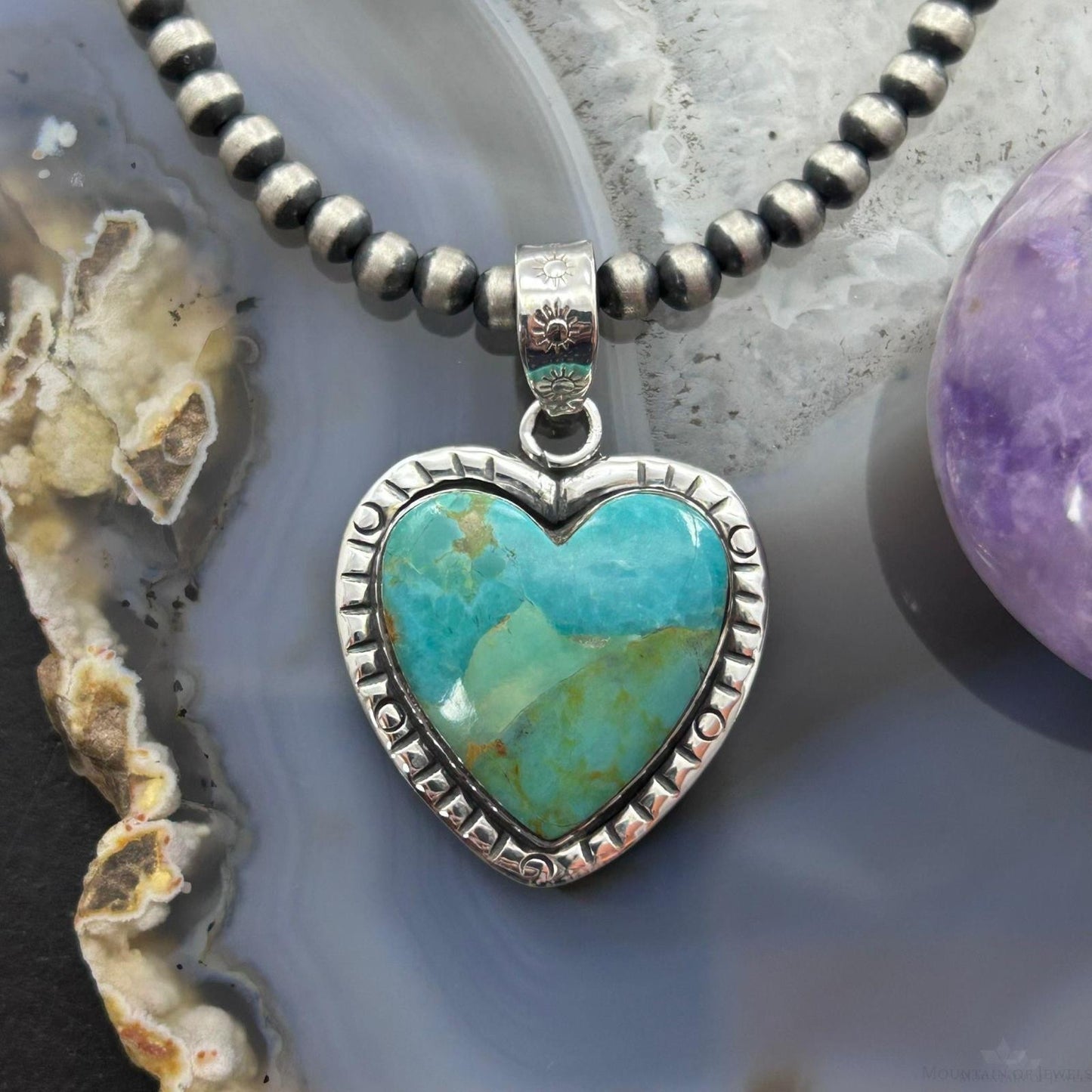 Sterling Silver Southwestern Style Turquoise Decorated Heart Pendant For Women