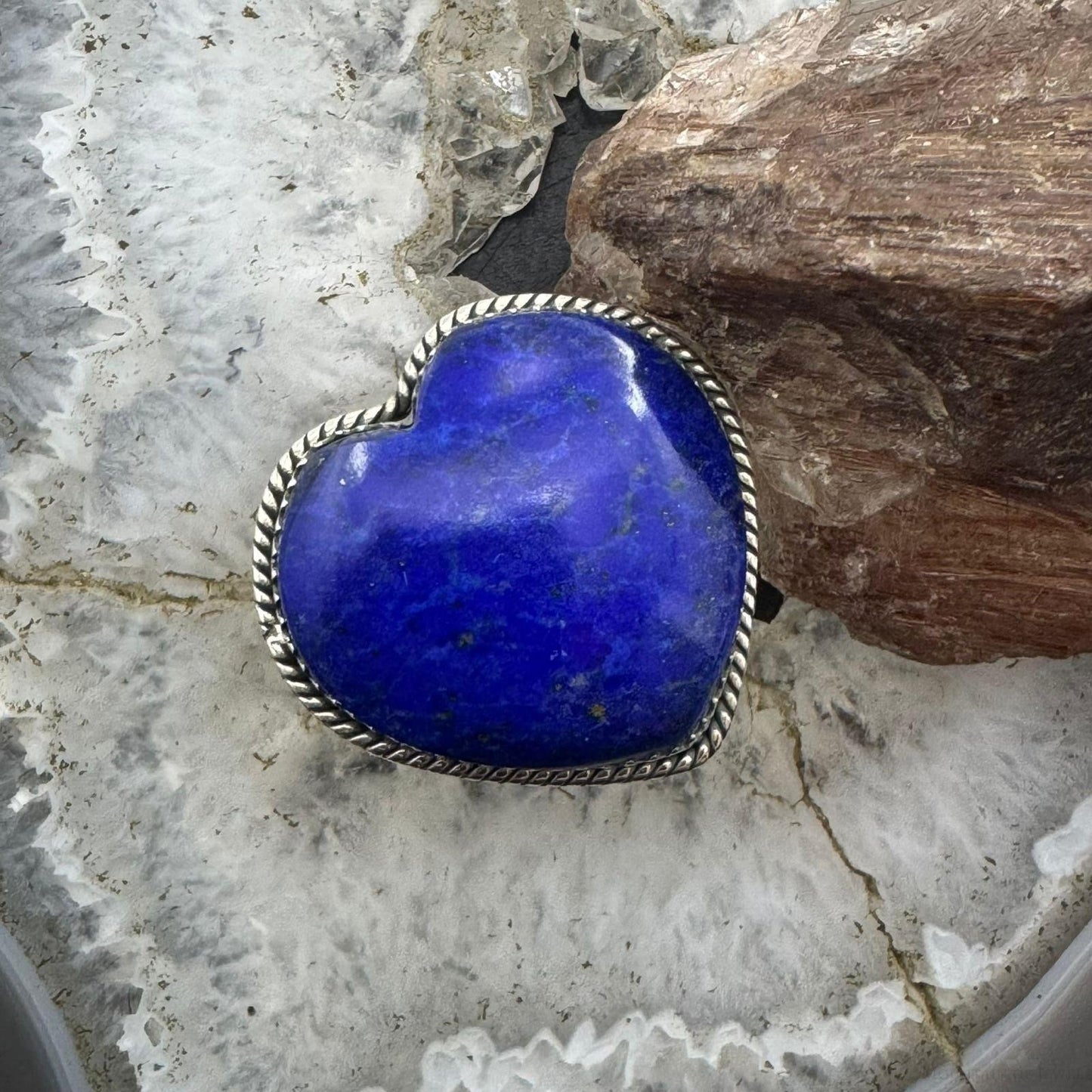 Sterling Silver Southwestern Style Lapis Heart Ring For Women