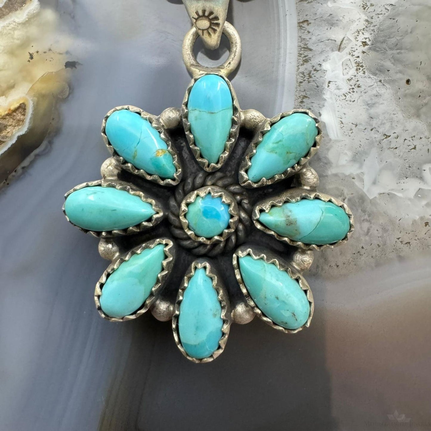 Sterling Silver Southwestern Style Turquoise Decorated Cluster Pendant For Women