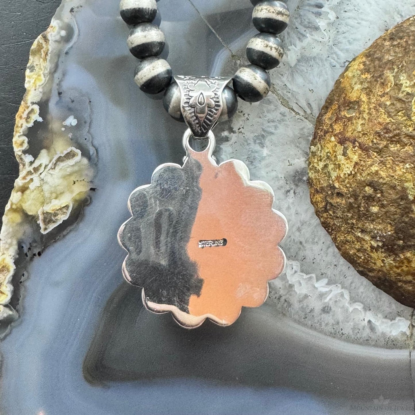 Native American Sterling Silver Spiny Oyster w/Pearls Cluster Pendant For Women