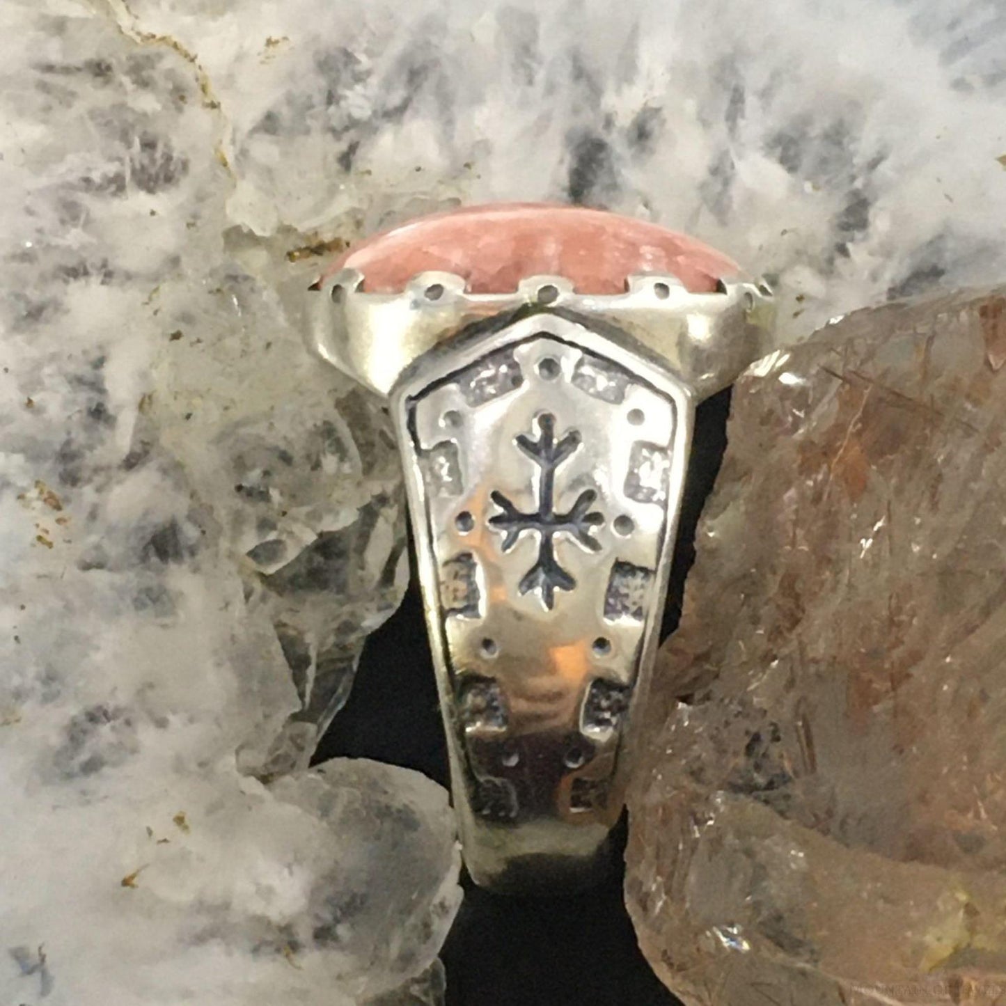 Carolyn Pollack Sterling Silver Oval Rhodochrosite Decorated Ring For Women