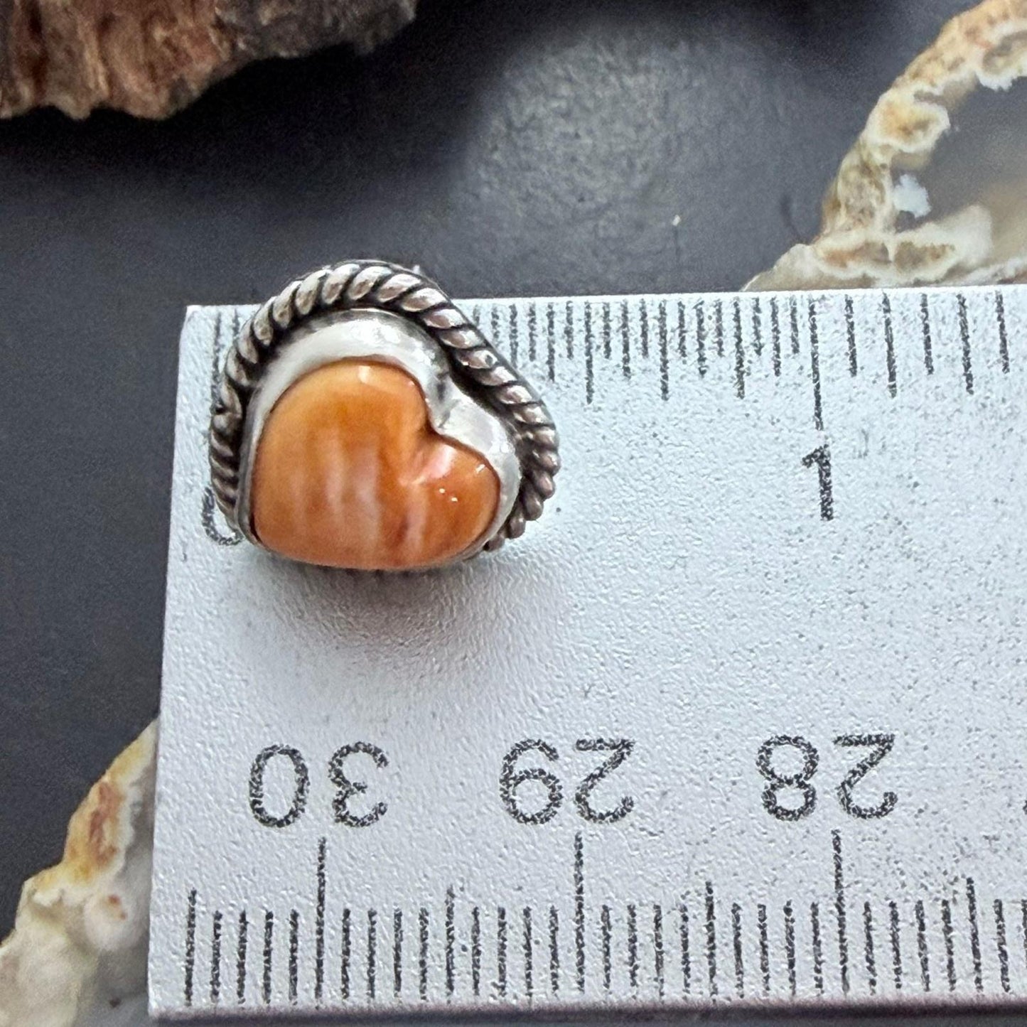 Native American Sterling Silver Orange Spiny Oyster Heart Post Earrings For Women