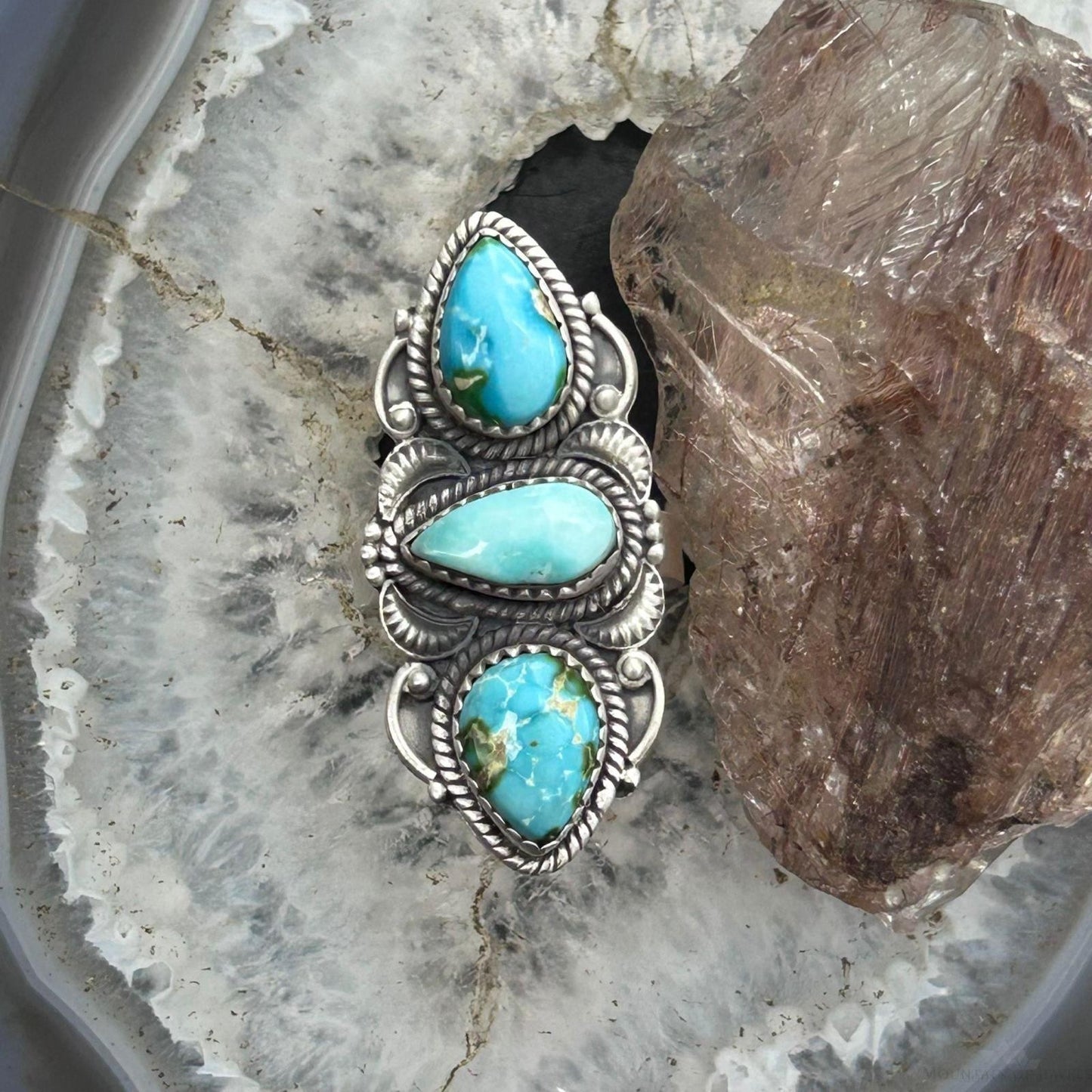 Sterling Silver Southwestern Style 3 Sonora Gold Turquoise Adjustable Ring For Women #1
