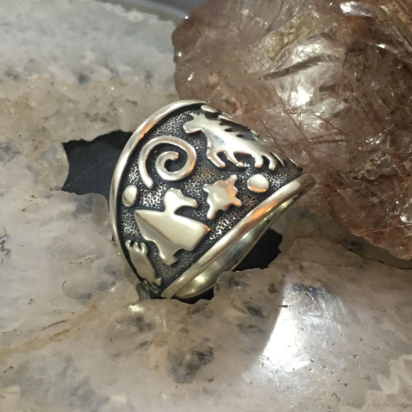 Jody Naranjo Vintage Southwestern Style Sterling Silver Fetish Symbol Decorated Ring For Women