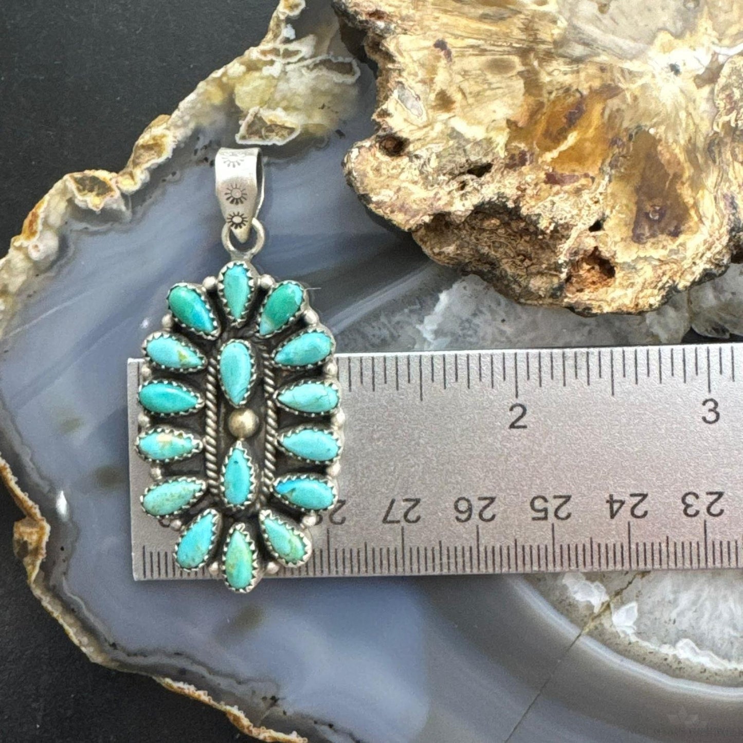Sterling Silver Southwestern Style Turquoise Decorated Cluster Pendant For Women