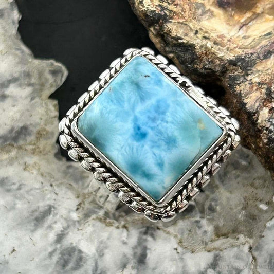 Sterling Silver Southwestern Style Larimar Decorated Bar Ring Size 6.5 For Women