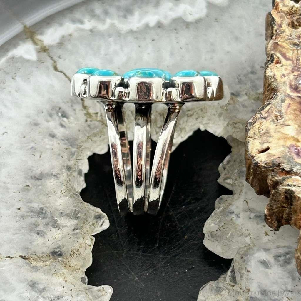Sterling Silver Southwestern Style Mohave Turquoise Cluster Ring Size 7.5 For Women