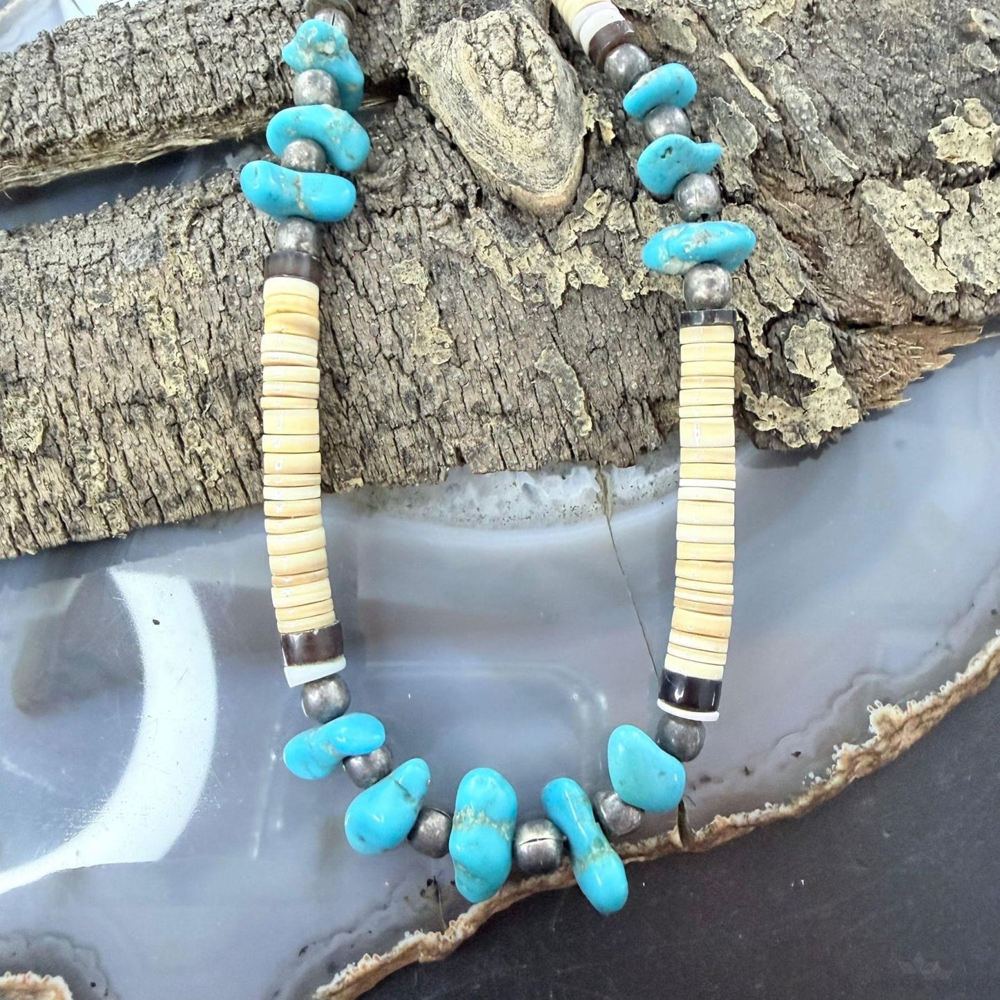 Vintage Native American Heishi and Turquoise Beads 19" Necklace For Women