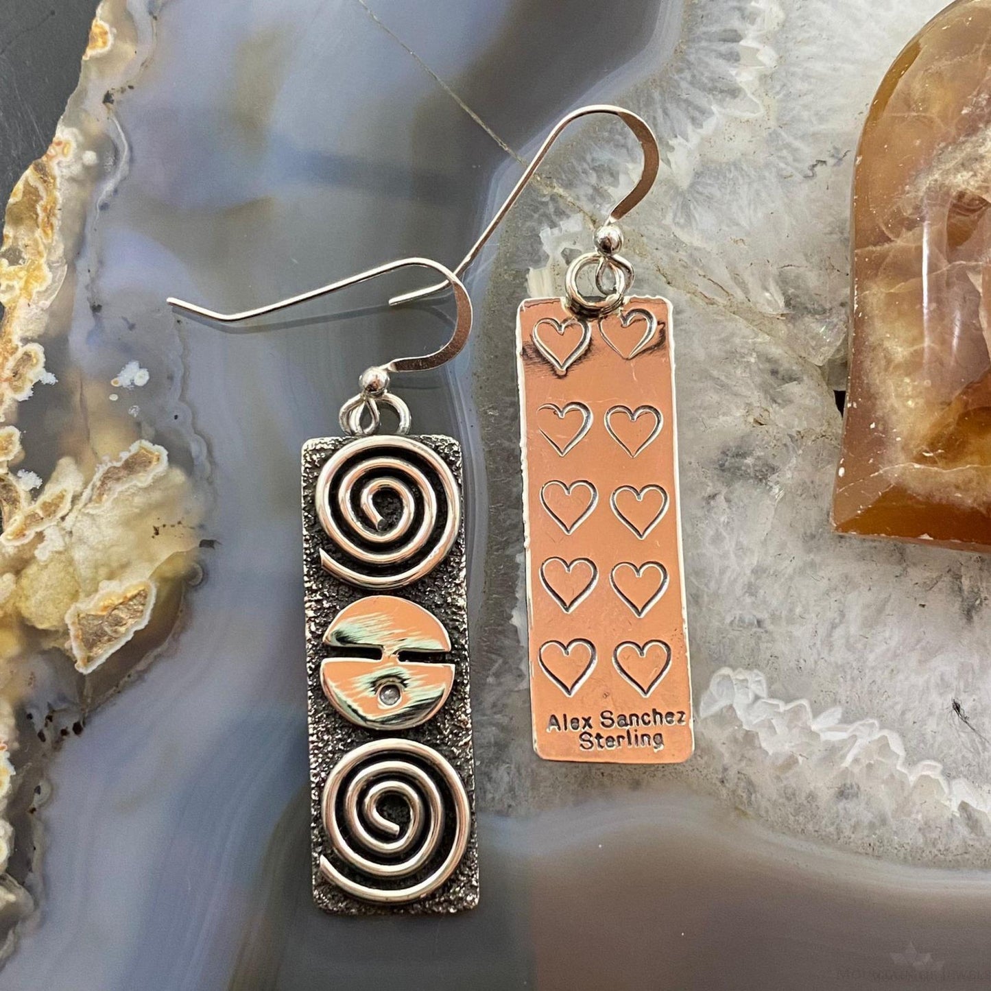 Alex Sanchez Native American Sterling Silver Petroglyph Dangle Earrings Women