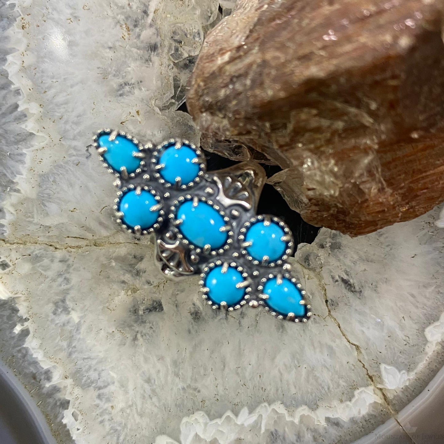 Carolyn Pollack Southwestern Style Sterling Silver Sleeping Beauty Turquoise Decorated Cluster Ring For Women