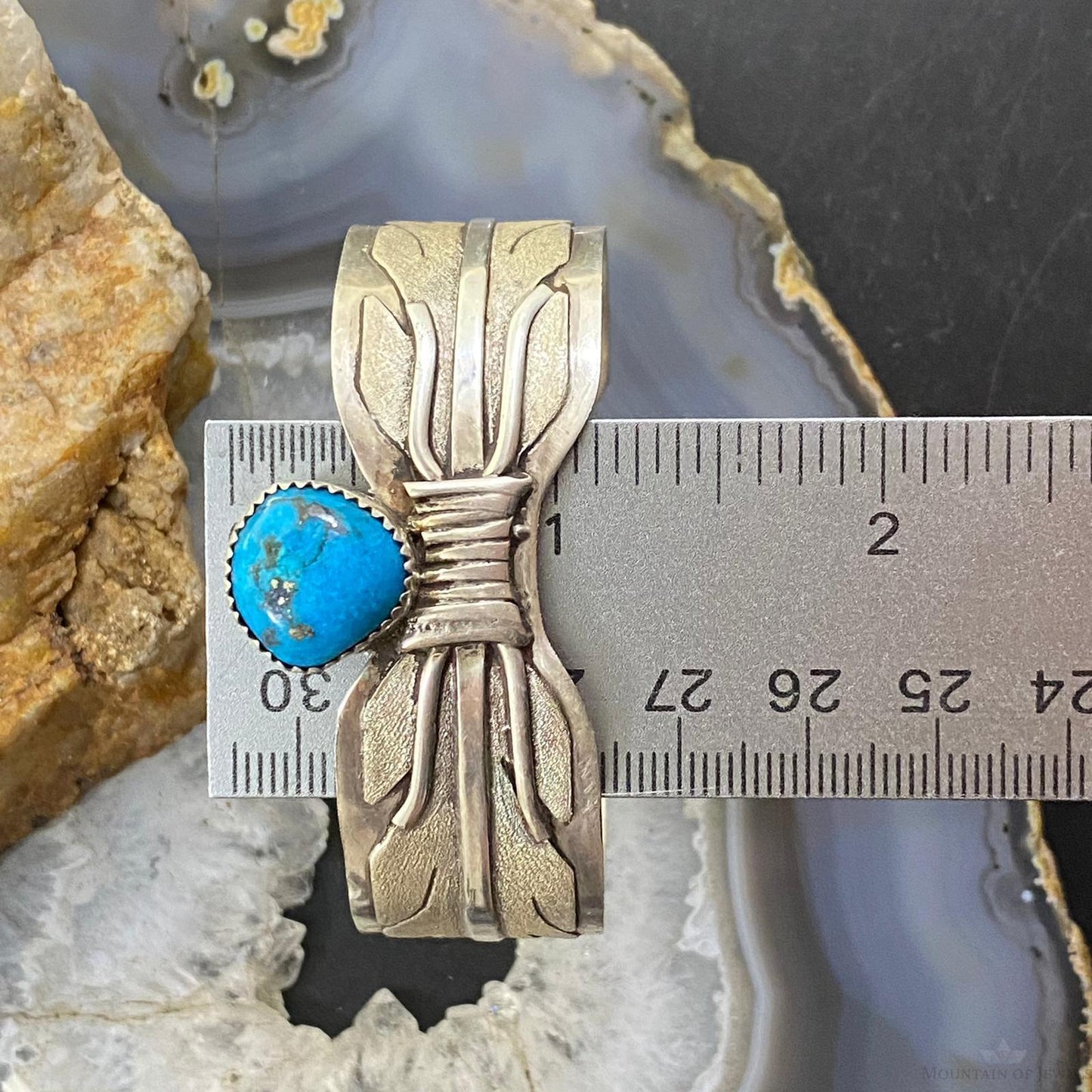 Vintage Signe Native American Sterling Silver Turquoise Overlay Texture Bracelet For Women